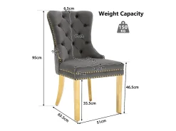 Silla de comedor de terciopelo gris con aro decorativo y patas de acero inoxidable dorado, 4 piezas (50,5 x 45 x 95 cm)
