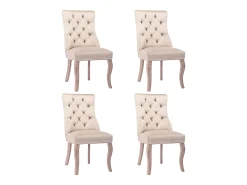 Silla de comedor de terciopelo beige con respaldo alto y botones, estructura de madera maciza, juego de 4 (53 x 61 x 91 cm)