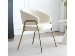 Silla de comedor de terciopelo y metal dorado - blanco - 61 x 48 x 78 cm (1 pieza)