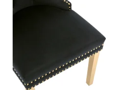 Silla de comedor de terciopelo con aro decorativo y tachuelas, patas de acero inoxidable dorado – negro