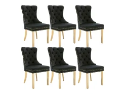 Silla de comedor de terciopelo con aro decorativo y tachuelas, patas de acero inoxidable dorado – negro