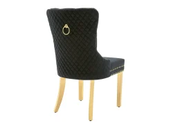 Silla de comedor de terciopelo con aro decorativo y tachuelas, patas de acero inoxidable dorado – negro