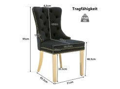 Silla de comedor de terciopelo con aro decorativo y tachuelas, patas de acero inoxidable dorado – negro