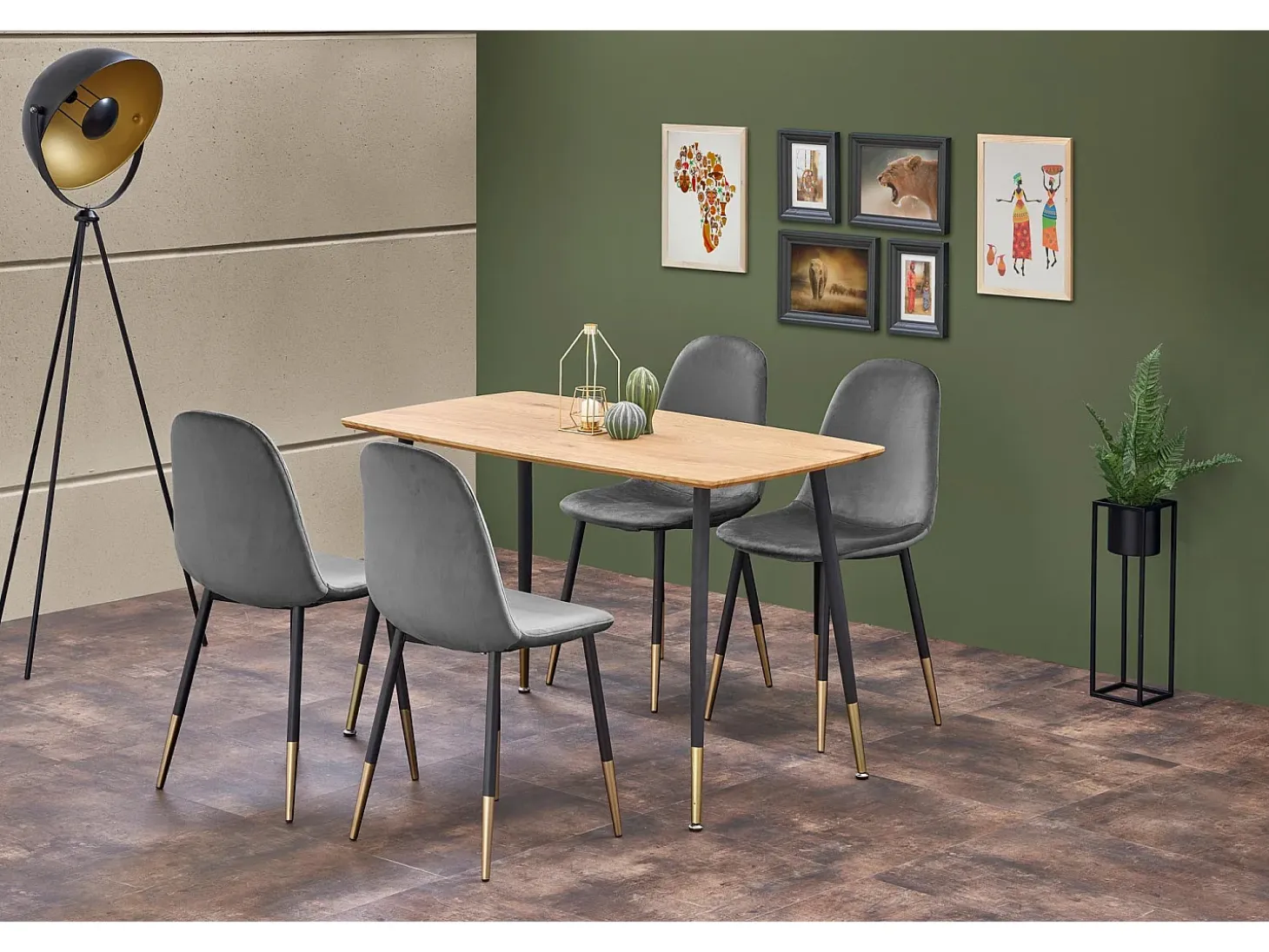 Silla de comedor de terciopelo gris con patas de acero negro y dorado SIEMPRE