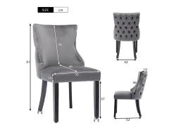 Silla de comedor de terciopelo gris con cómodas patas de madera maciza y diseño acolchado, juego de 2