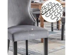 Silla de comedor de terciopelo gris con cómodas patas de madera maciza y diseño acolchado, juego de 2