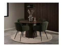 Silla de comedor Dora con reposabrazos tela verde.