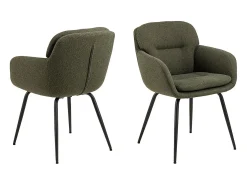 Silla de comedor Dora con reposabrazos tela verde.