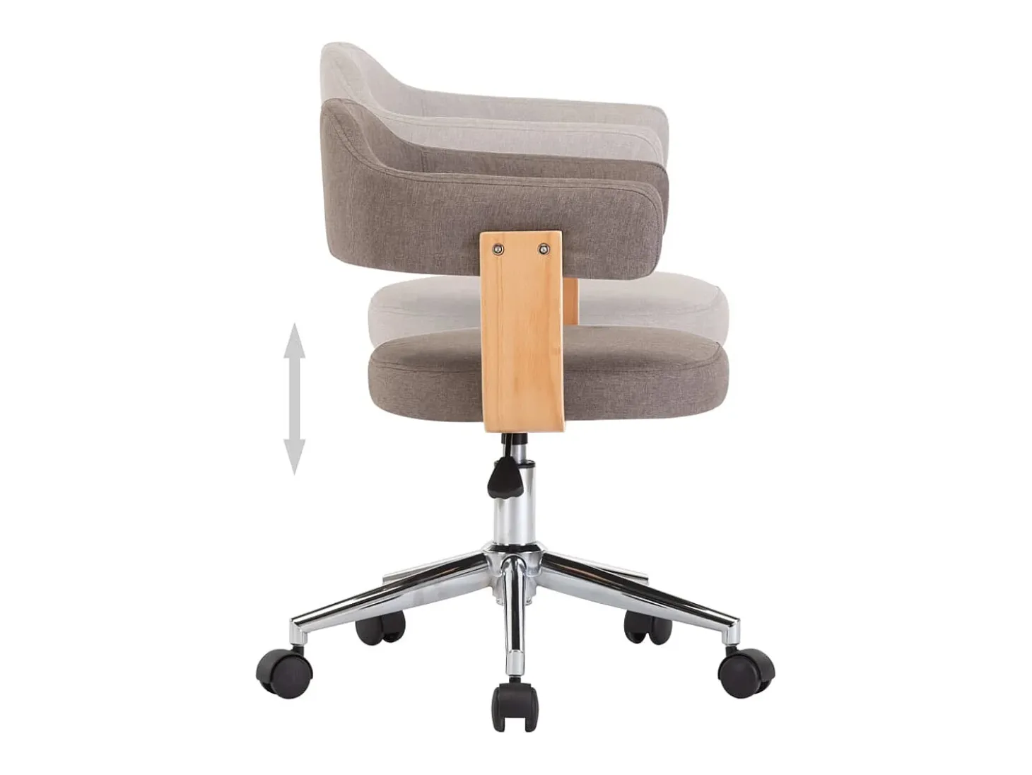 Silla de comedor giratoria color topo de madera curvada y tela
