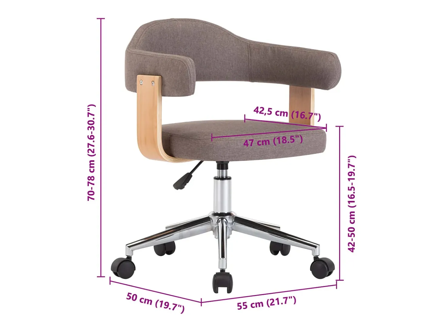 Silla de comedor giratoria color topo de madera curvada y tela