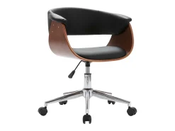 Silla de comedor giratoria negra de madera curvada y cuero sintético
