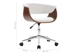 Silla de comedor giratoria blanca de madera curvada y cuero sintético