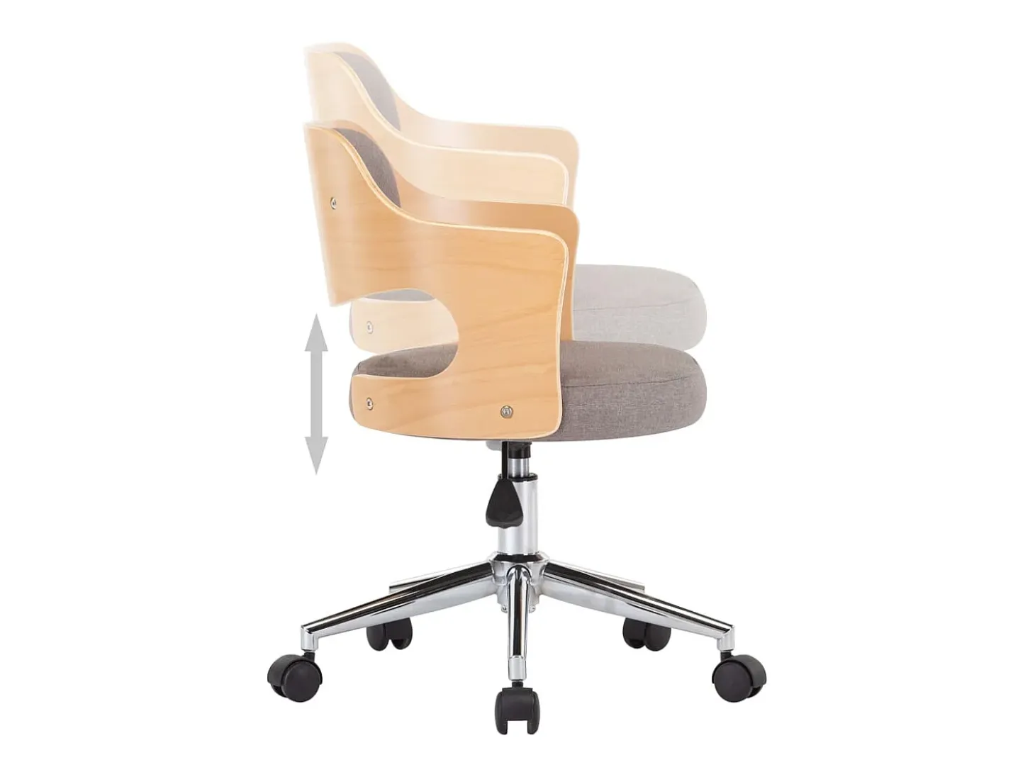 Silla de comedor giratoria de madera curvada y tela gris taupe