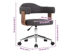 Silla de comedor giratoria de madera curvada gris y tela