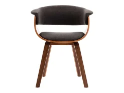 Silla de comedor gris, madera curvada y tela.