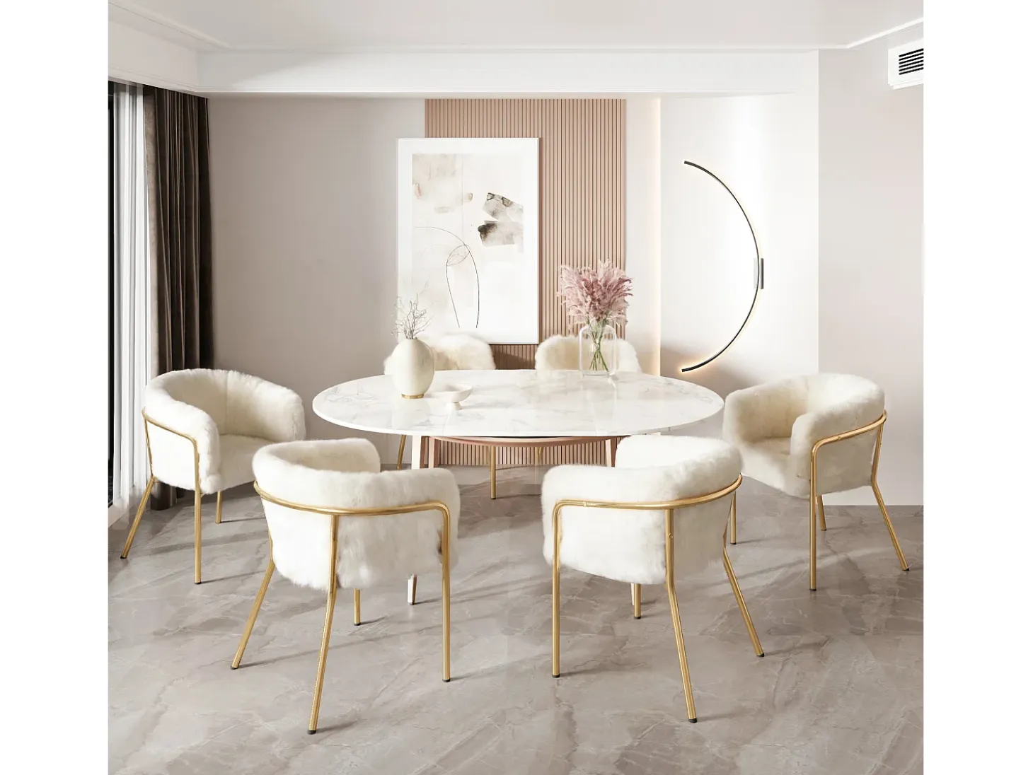 Silla de comedor individual en terciopelo con patas de metal, beige (59,69x59,69x55,88 cm)