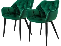 Silla de comedor Juego de 2 Funda de terciopelo verde oscuro con patas de metal incl. Material de montaje ML-Design