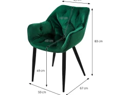 Silla de comedor Juego de 2 Funda de terciopelo verde oscuro con patas de metal incl. Material de montaje ML-Design