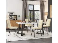 Silla de comedor (juego de 4), tapizada en terciopelo sarga beige, estructura de metal, patas de metal (44 x 40 x 86 cm)