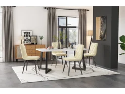 Silla de comedor (juego de 4), tapizada en terciopelo sarga beige, estructura de metal, patas de metal (44 x 40 x 86 cm)