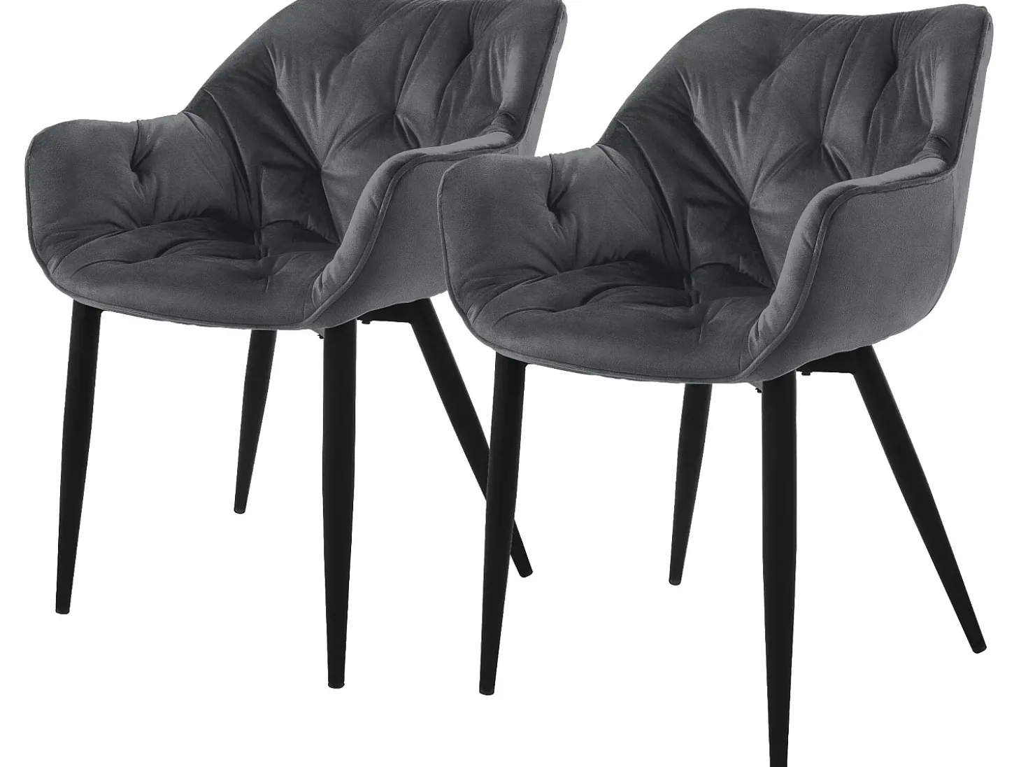 Silla de comedor Juego de 2 Funda de terciopelo antracita con patas de metal incl. Material de montaje ML-Design