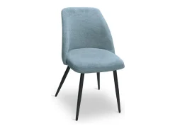 Silla de comedor Kety en microfibra azul claro con patas de metal negro