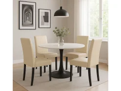 Silla de comedor Littau, crema, patas oscuras
