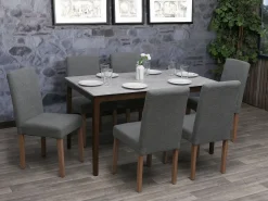 Silla de comedor Littau bouclé (juego de 6), gris, patas color natural