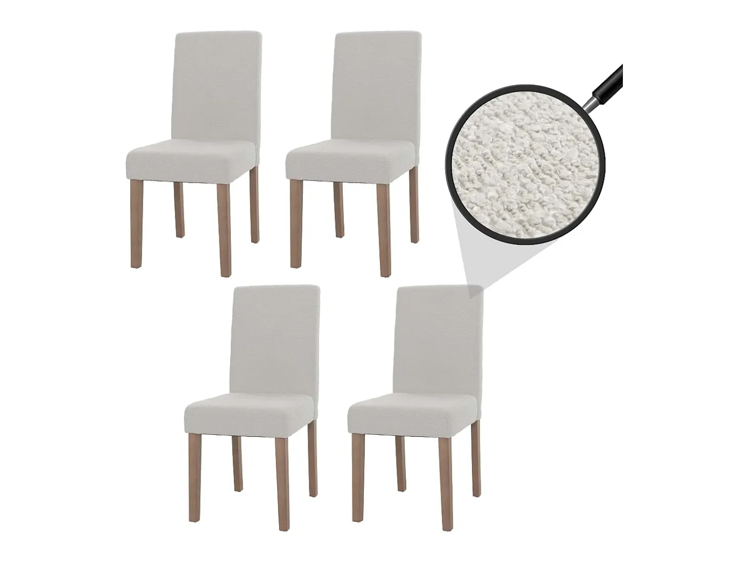 Silla de comedor Littau bouclé (set de 4), crema, patas color natural