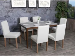 Silla de comedor Littau bouclé (set de 4), crema, patas color natural
