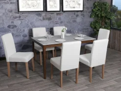 Silla de comedor Littau bouclé (juego de 6), crema, patas color natural
