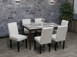 Silla de comedor Littau Cord (juego de 6), crema, patas oscuras