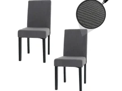 Silla de comedor Littau Cord (set de 2), gris oscuro, patas oscuras