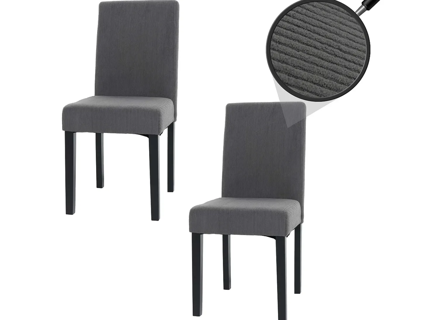 Silla de comedor Littau Cord (set de 2), gris oscuro, patas oscuras