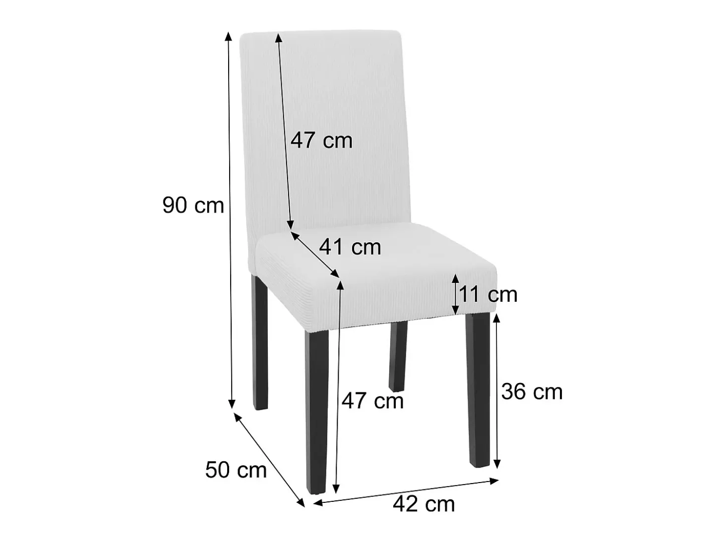 Silla de comedor Littau Cord (set de 2), gris oscuro, patas oscuras