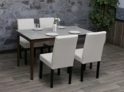 Silla de comedor Littau Cord (set de 4), crema, patas oscuras