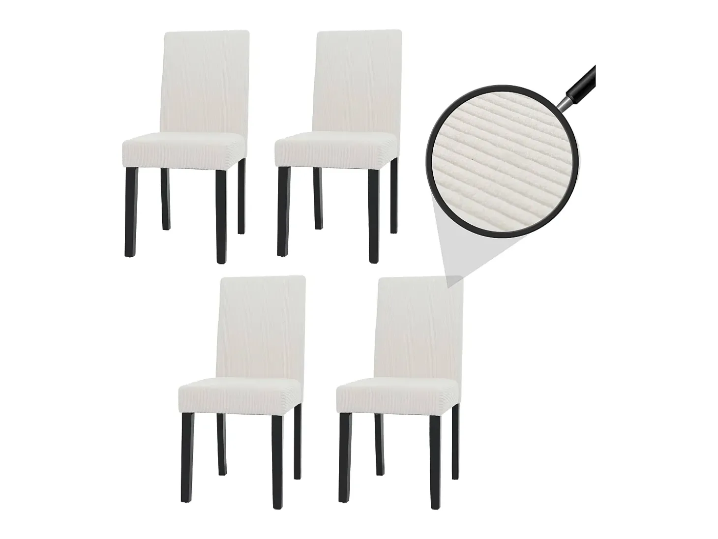 Silla de comedor Littau Cord (set de 4), crema, patas oscuras