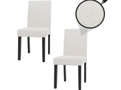 Silla de comedor Littau Cord (set de 2), crema, patas oscuras