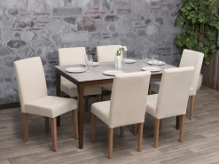 Silla de comedor Littau de chenilla (juego de 6), crema, patas color natural