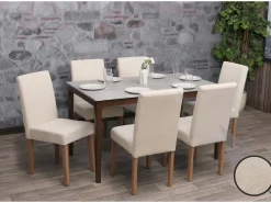Silla de comedor Littau de chenilla (juego de 6), crema, patas color natural