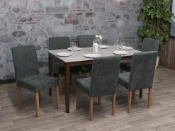 Silla de comedor Littau de chenilla (set de 2), gris oscuro, patas color natural
