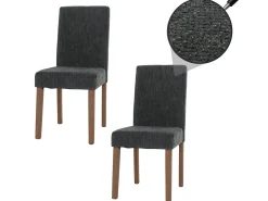 Silla de comedor Littau de chenilla (set de 2), gris oscuro, patas color natural