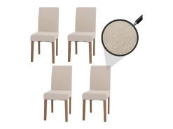 Silla de comedor Littau de chenilla (set de 4), crema, patas color natural
