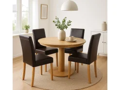 Silla de comedor Littau (juego de 4), Cuero sintético, marrón, patas claras