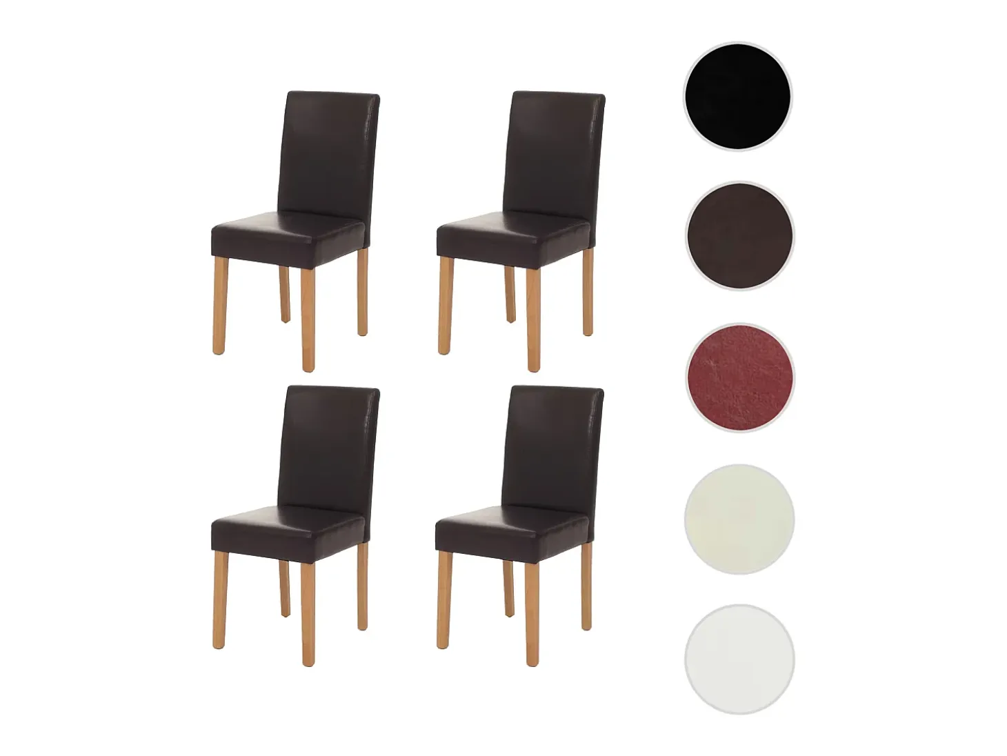 Silla de comedor Littau (juego de 4), Cuero sintético, marrón, patas claras