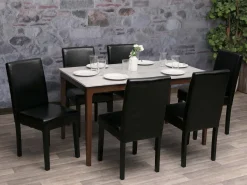 Silla de comedor Littau (juego de 6), cuero, negro, patas oscuras
