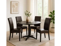 Silla de comedor Littau (juego de 4), Cuero, marrón, patas oscuras