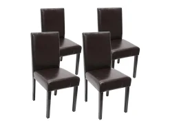 Silla de comedor Littau (juego de 4), Cuero, marrón, patas oscuras