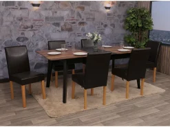 Silla de comedor Littau (juego de 6), cuero, marrón, patas claras