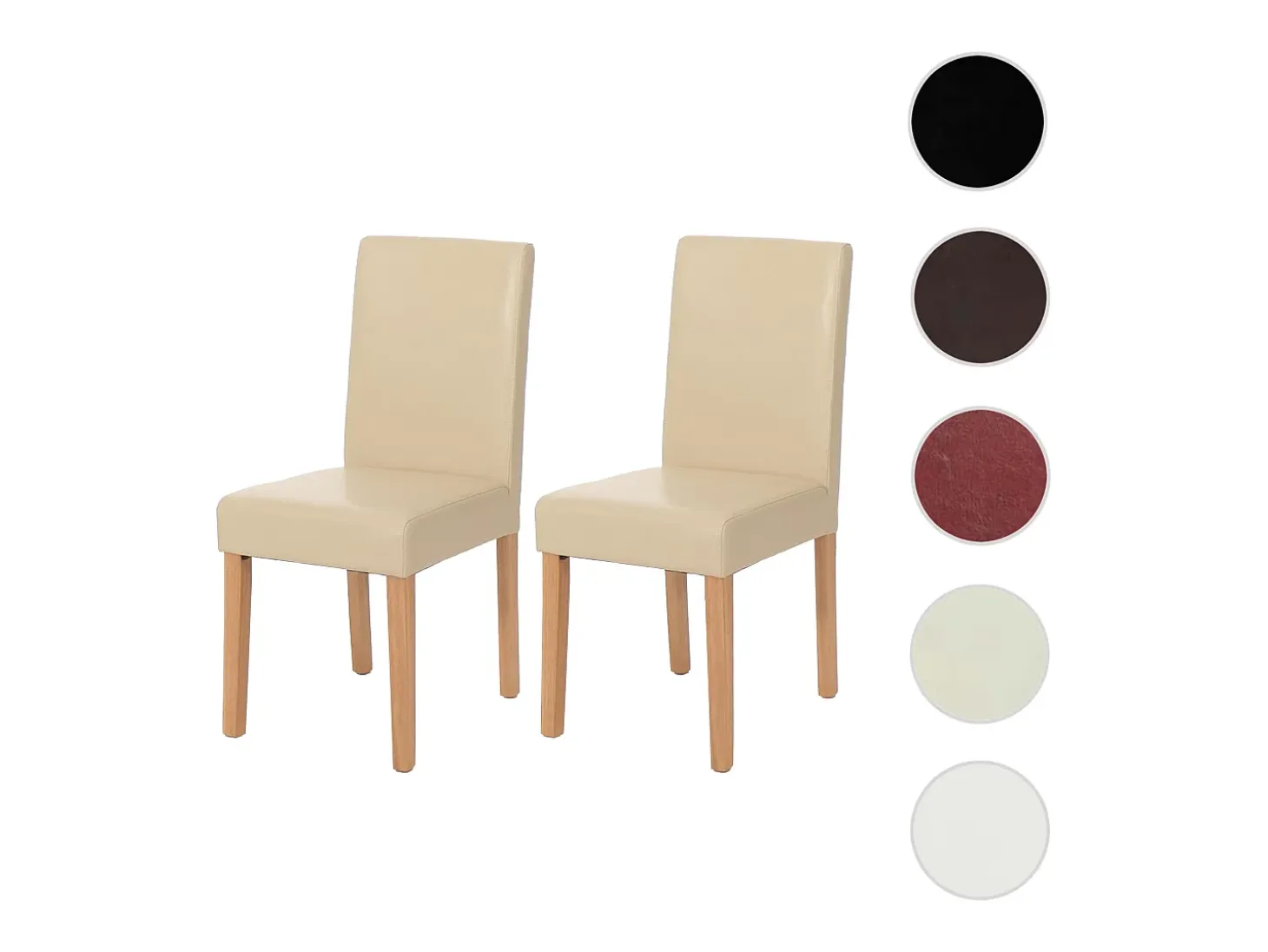 Silla de comedor Littau piel sintética lote de 2, polipiel, color crema, patas claras